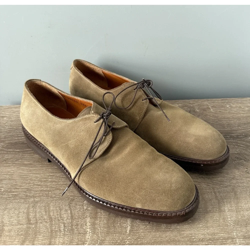 Salvatore Ferragamo Suede Derby Shoes Mens 9 D Vibram Sole Italy Taupe